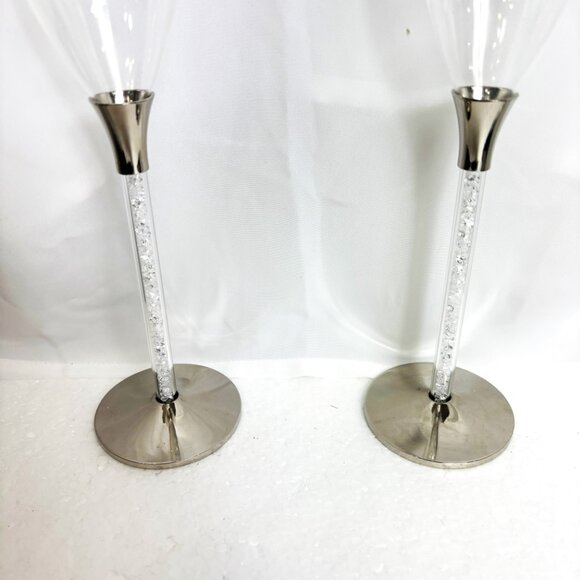 Champagne Toasting Flutes Wine Glass HBH Stemwear Glittering Beads - Set of 2 - Picture 3 of 14